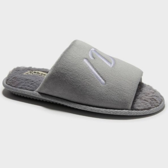NWT DearfoamsI Do Crew Wedding Slipper Gray with White Embroidered Letters Large - Picture 4 of 7